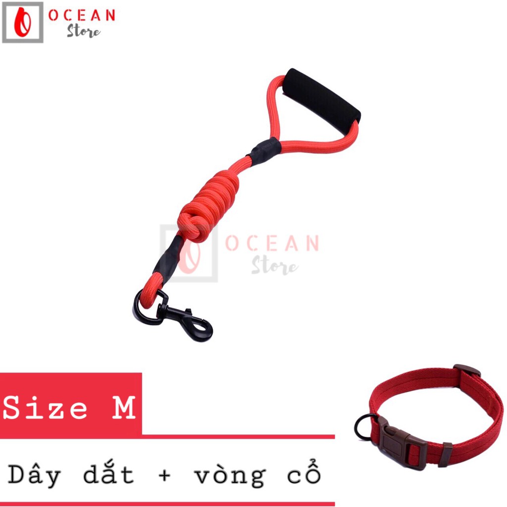 Dây dắt kèm vòng cổ cho chó 7-15kg - Phụ kiện cho thú cưng size M (màu đỏ)