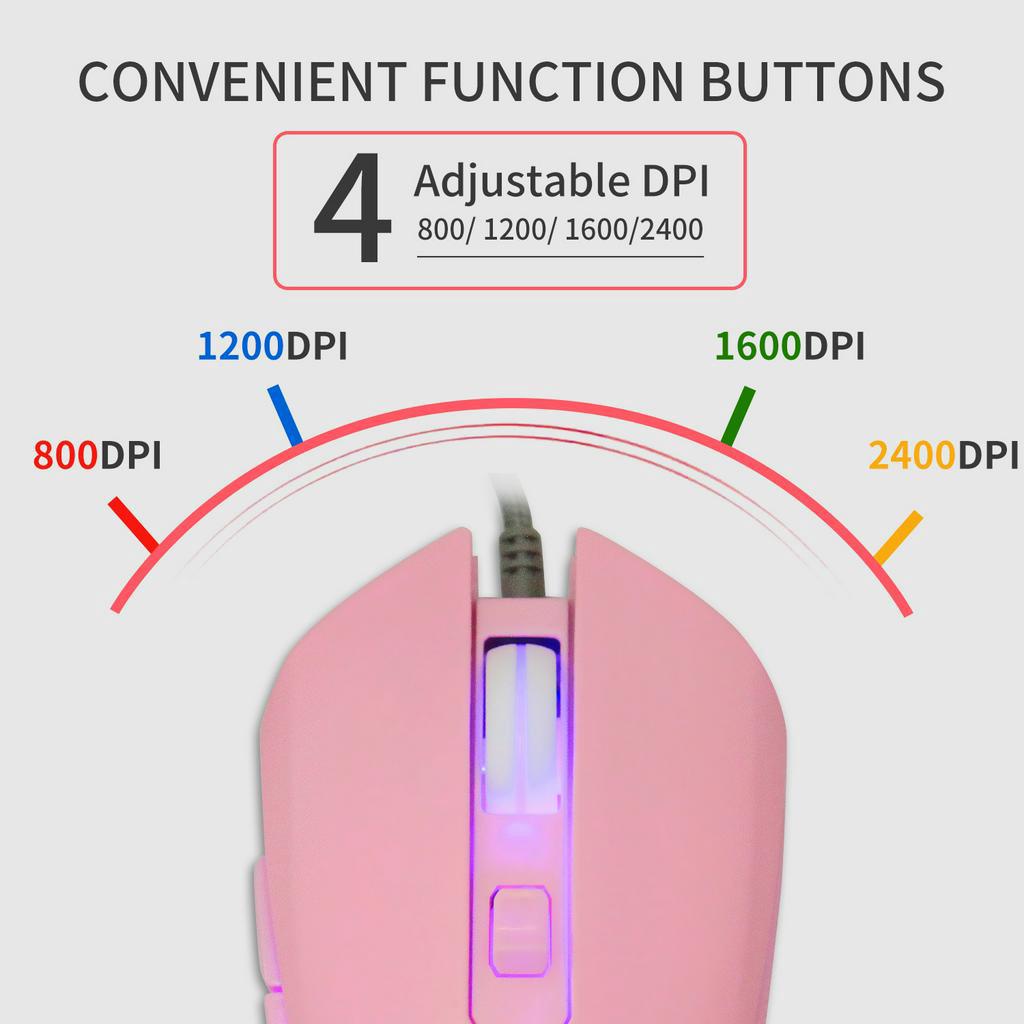 Chuột Chơi Game Có Dây Đèn LED RGB 800/1200/1600/2400DPI Hình Hoạt Hình