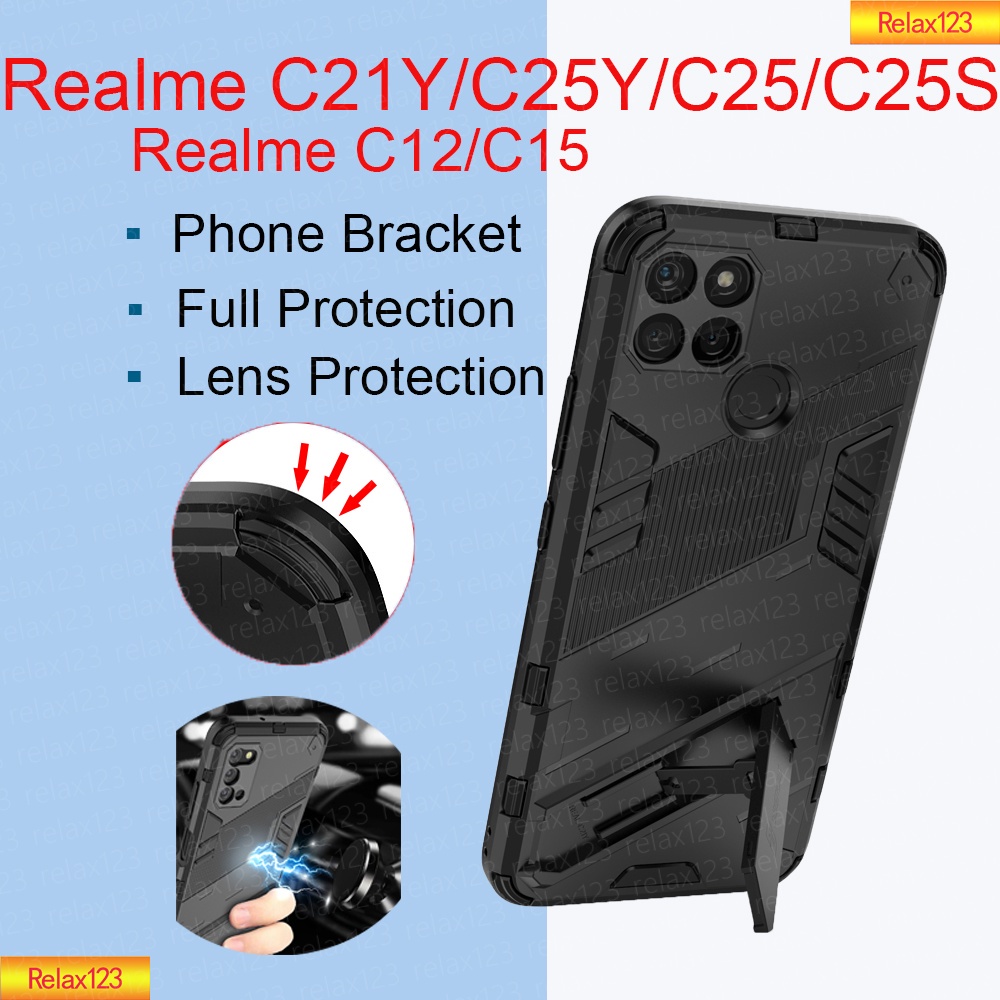 Vỏ chống sốc cho Realme C21Y C25Y C25S C25 C12 C15 4G 5G Vỏ điện thoại từ tính Giá đỡ từ tính Giá đỡ giáp Vỏ chống va đập Ống kính Bảo vệ máy ảnh Mặt sau Vỏ cứng