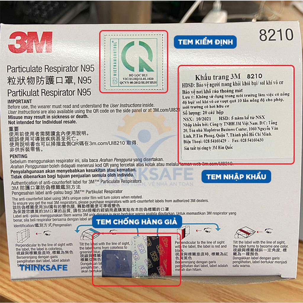 Khẩu trang N95 3M 8210 đeo qua đầu, thiết kế 3d, đẹp, vải kháng khuẩn, màu trắng 4 lớp 4d, bụi mịn, dùng cho y tế -1 cái