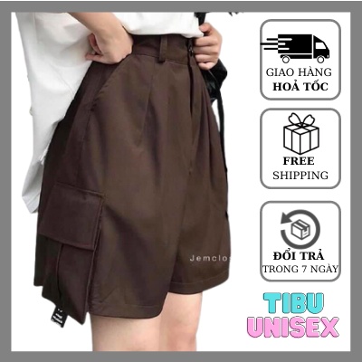 Quần đùi short nữ TIBU lưng cao túi hộp chất kaki lên form siêu xinh