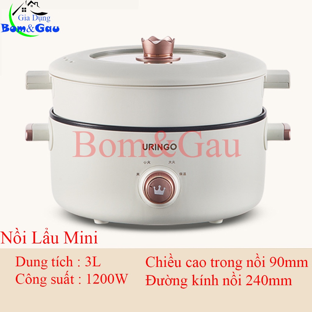 Nồi lẩu mini cắm điện đa năng kèm khay hấp cao cấp, tay cầm cách nhiệt, lớp chống dính teflon