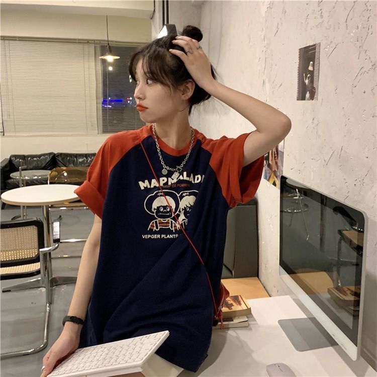 COZOK Áo Thun Ngắn Tay Dáng Rộng In Họa Tiết Tương Phản Cá Tính Kiểu Retro