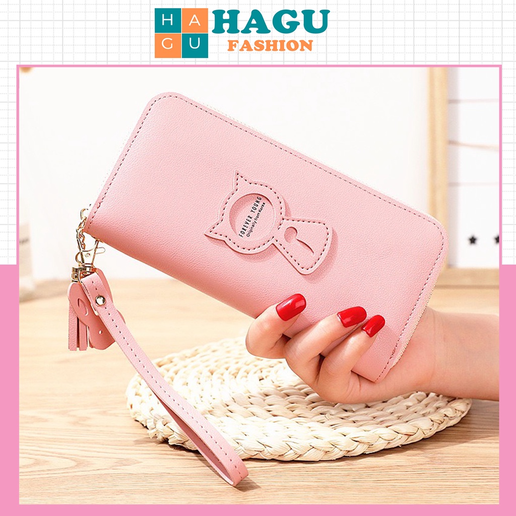 Ví dài nữ Hagu cầm tay Mèo đính viền nổi bật sành điệu phong cách Ulzzang