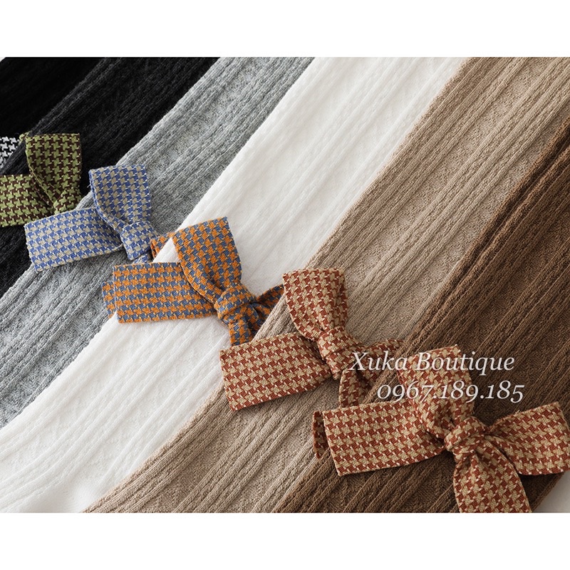 Quần Tất Cho Bé - Quần Tất Gắn Nơ LARVAKELLY cotton co giãn tốt từ 3 tháng - 8 tuổi , Tất trơn gân gắn nơ nhiều màu