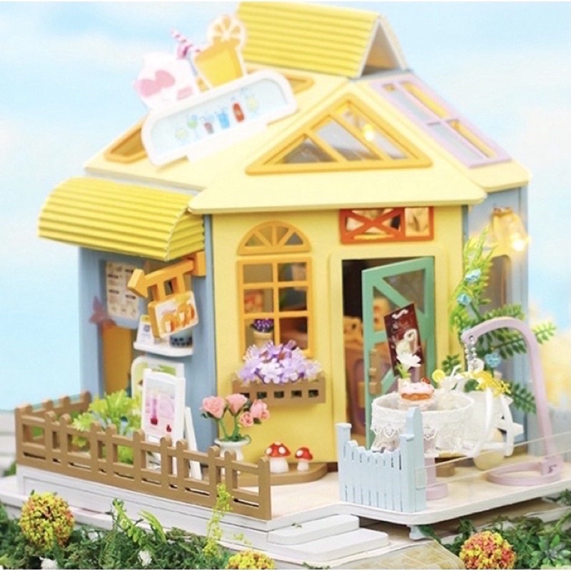 (Tặng mica,keo sữa,đèn)Mô hình nhà búp bê bé tự lắp ráp diy doll house cửa hàng bằng gỗ K1062