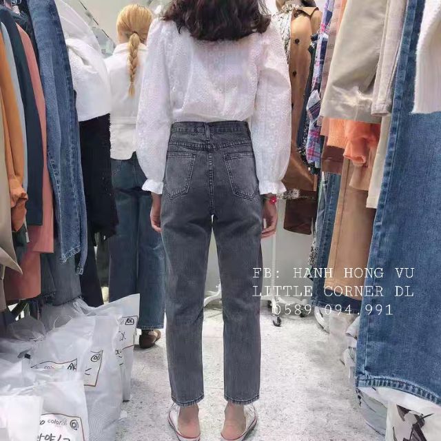 Quần slim baggy jeans xám rách bên ulzzang cạp cao kèm ảnh thật