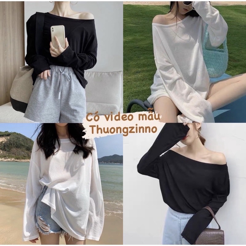[Ảnh thật/Video] Áo thun lệch vai dài tay - áo nữ lệch vai siêu xinh