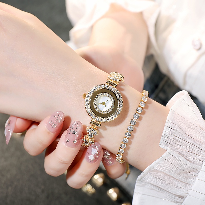 Đồng Hồ Thời Trang Nữ Mặt Đính Hột Xoàn Dây Vàng Hồng