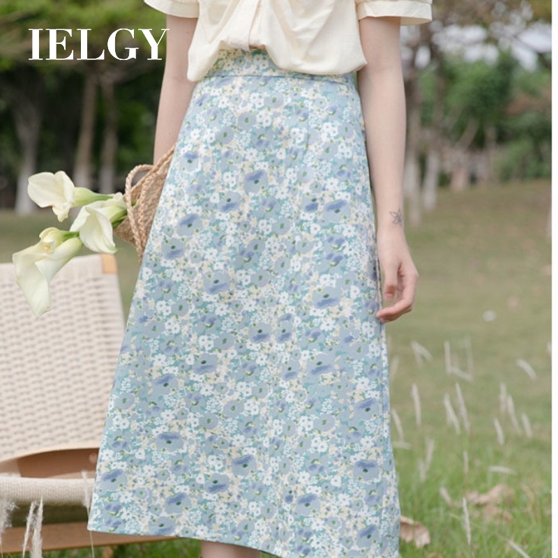 Chân váy IELGY dáng chữ A lưng cao họa tiết hoa nhí xinh xắn phong cách retro kiểu Pháp