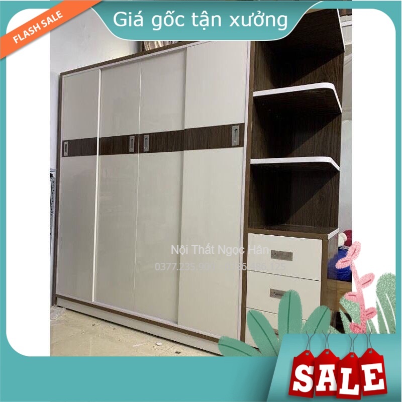 Tủ quần áo 4 cánh lùa kèm kệ trang trí, tủ nhựa Đài Loan Hà Nội bền đẹp GIÁ TẠI XƯỞNG kích thước 2m05 x 1m85 x 0.5m