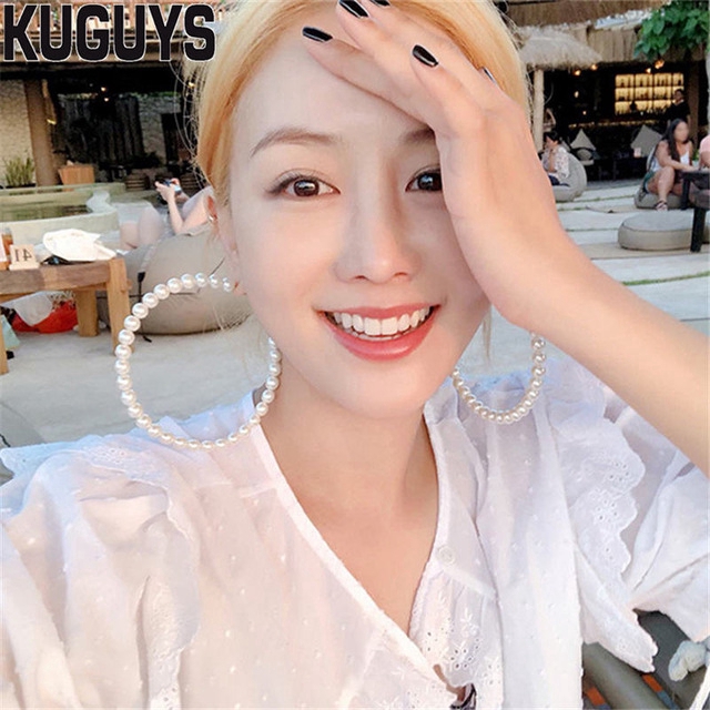 Bông tai vòng tròn ngọc trai giả thời trang