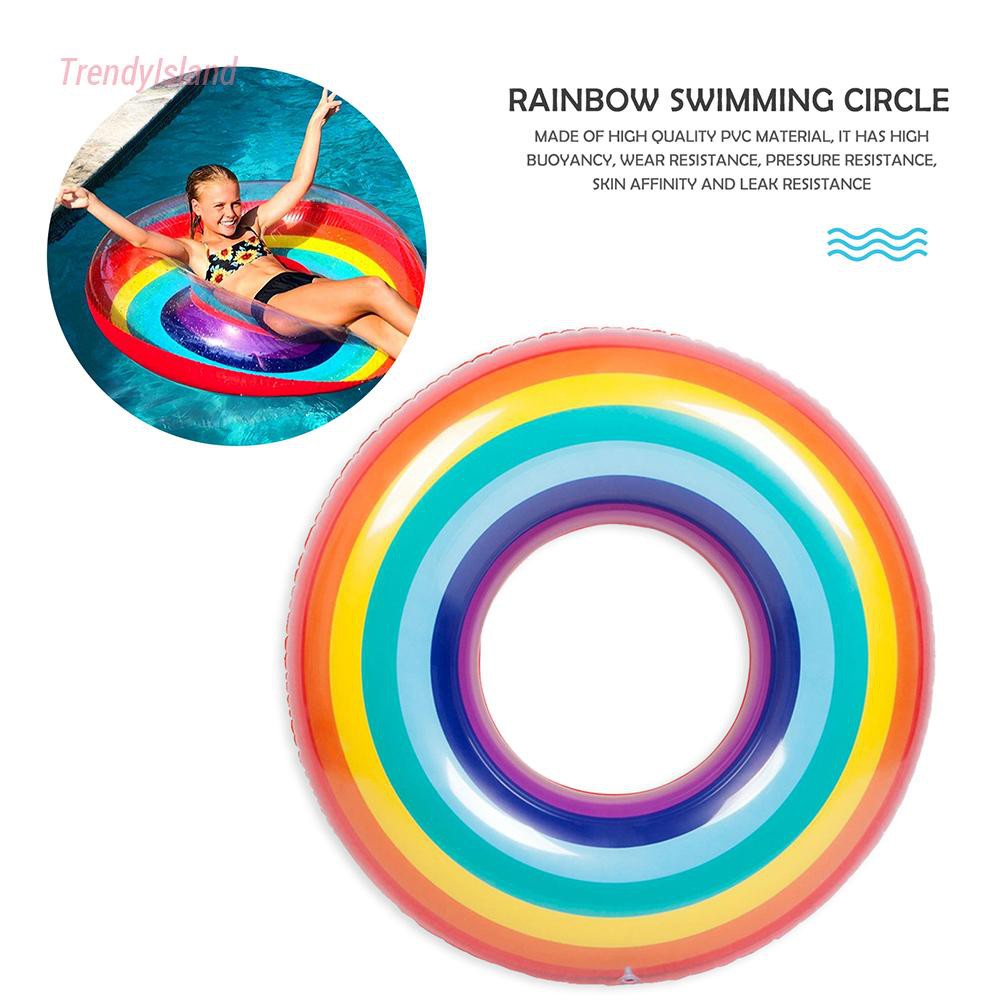 Rainbow Seat Ring Toy Outdoor Summer Pool Float Circle Inflatable for Adult Buoy Swimming Ring