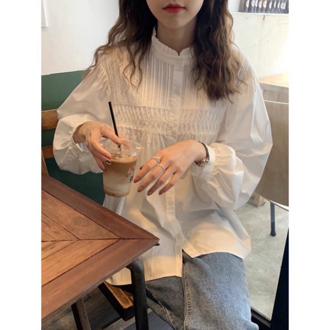 Áo babydoll trắng tiểu thư ly dọc tay bồng hàng QC A 285 hihishophaha