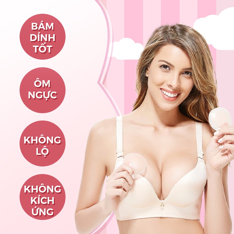 2 hộp miếng dán ngực nipple pads Ova Silicone che nhũ hoa, miếng lót dán đầu ti màu da tàng hình mềm mại tái sử dụng