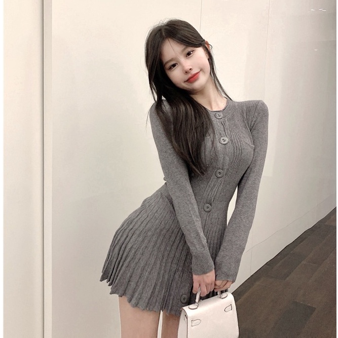 [Sẵn] Đầm len dệt kim dáng ngắn, váy len dáng xòe dễ thương hàng quảng châu có video ảnh thật | BigBuy360 - bigbuy360.vn