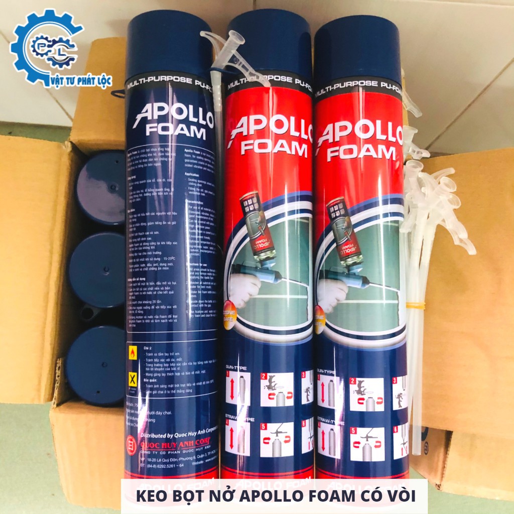 Keo bọt nở Apollo Foam 750ml cầm tay có vòi đi kèm