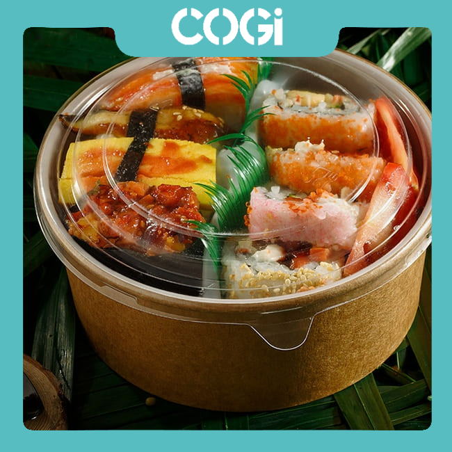 50 tô giấy kraft 750ml | 1000ml kèm nắp dùng 1 lần cogi đựng salat, mì ý, cơm, đồ xào, bánh bông lan trứng muối