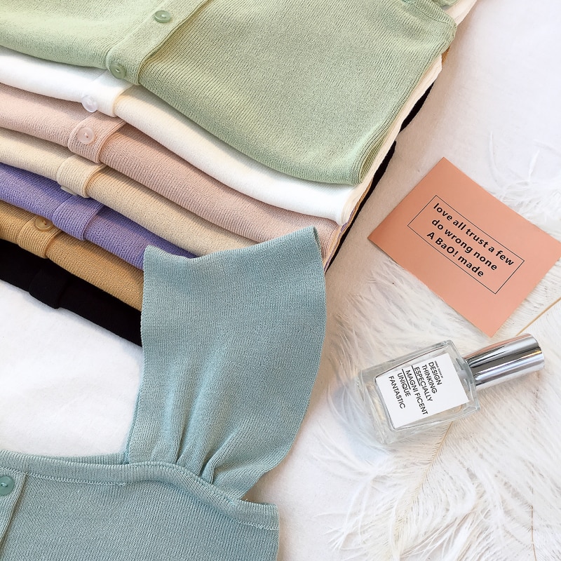 Áo dệt kim cài nút phong cách mùa hè cho nữ