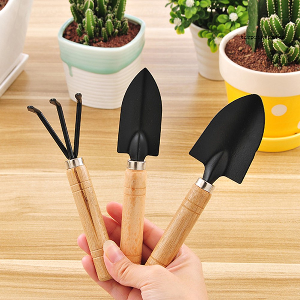 Set 3 Dụng Cụ Làm Vườn Mini Tay Cầm Bằng Gỗ Tiện Lợi