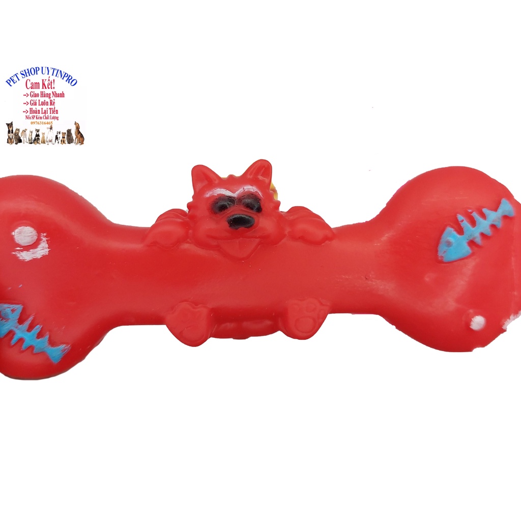 Đồ chơi cho Chó Hình khúc xương Dài 16cm Gắn hình cún đu Phát ra tiếng kêu, Chất liệu nhựa dẻo, Giúp Boss sảng khoái