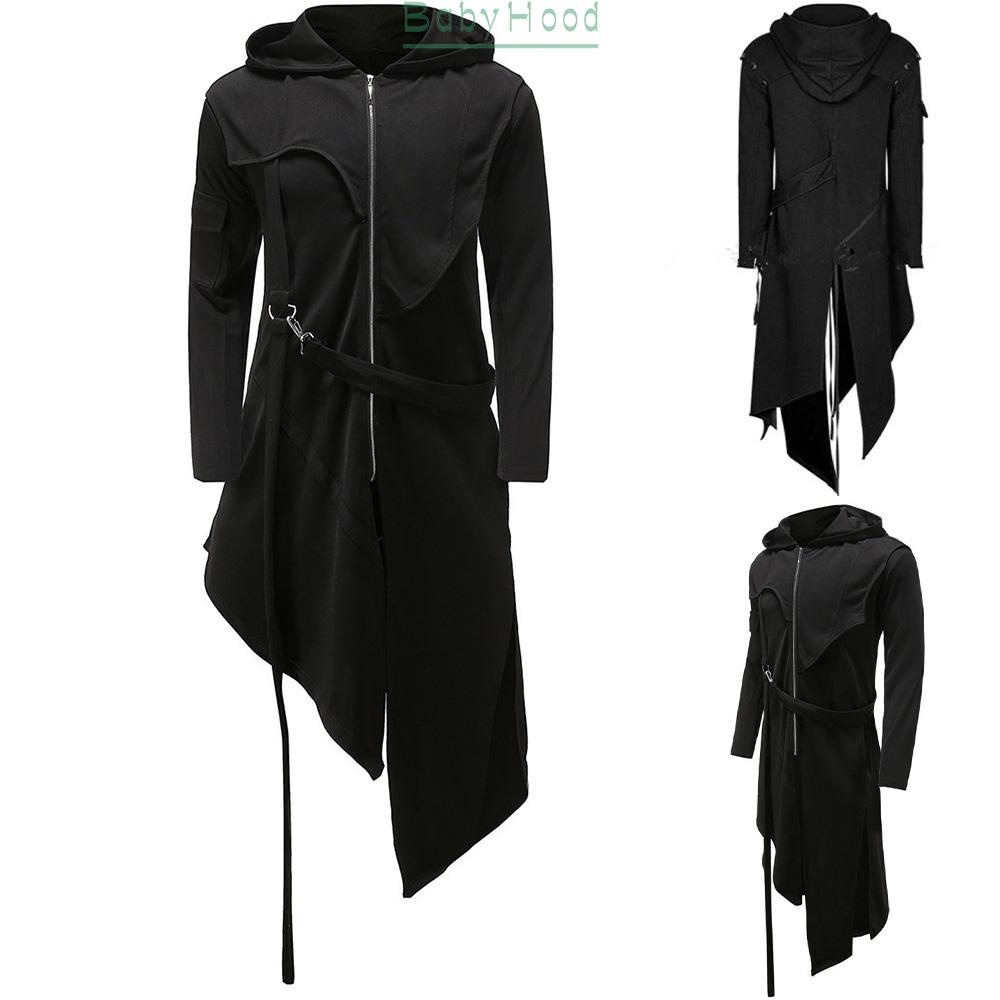 Men Retro Medieval Irregular Hooded Jacket Gothic Coat Costume Halloween Praty#BBHOOD