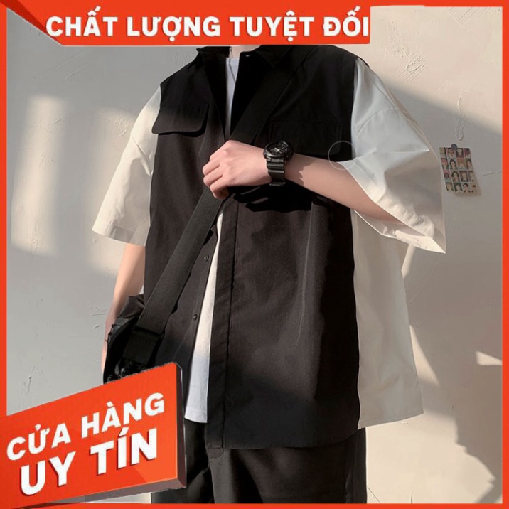 Áo Sơ Mi Nam Tay Lỡ Phối 2 Màu; Khoác Sơ Mi Nam Nữ Kiểu Dáng Mới Nhất Vải Kate Hàn Đẹp Và Thoáng Mát - Hàng nhập