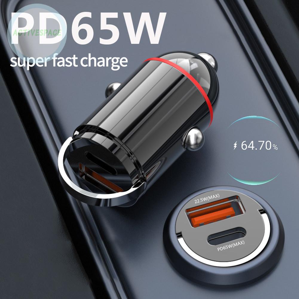 Mini Dual USB QC 3.0 PD Car Phone Charger 65W Fast Charge Adapter Spare Parts
