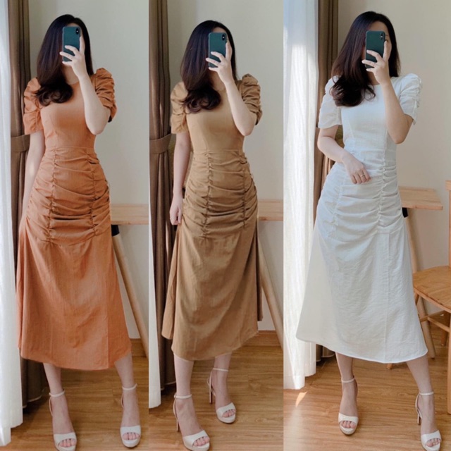 Đầm công sở dự tiệc nhún hông sang trọng | BigBuy360 - bigbuy360.vn