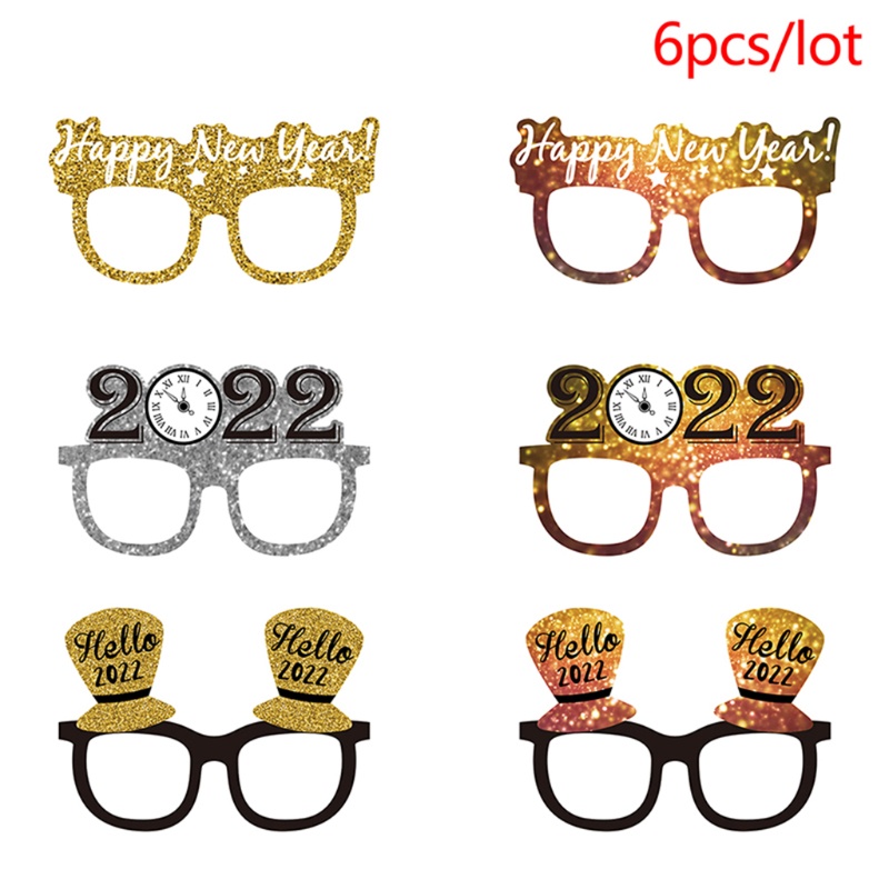 Set 6 Mắt Kính Đính Kim Tuyến Lấp Lánh Dùng Trang Trí Tiệc Giáng Sinh Năm Mới