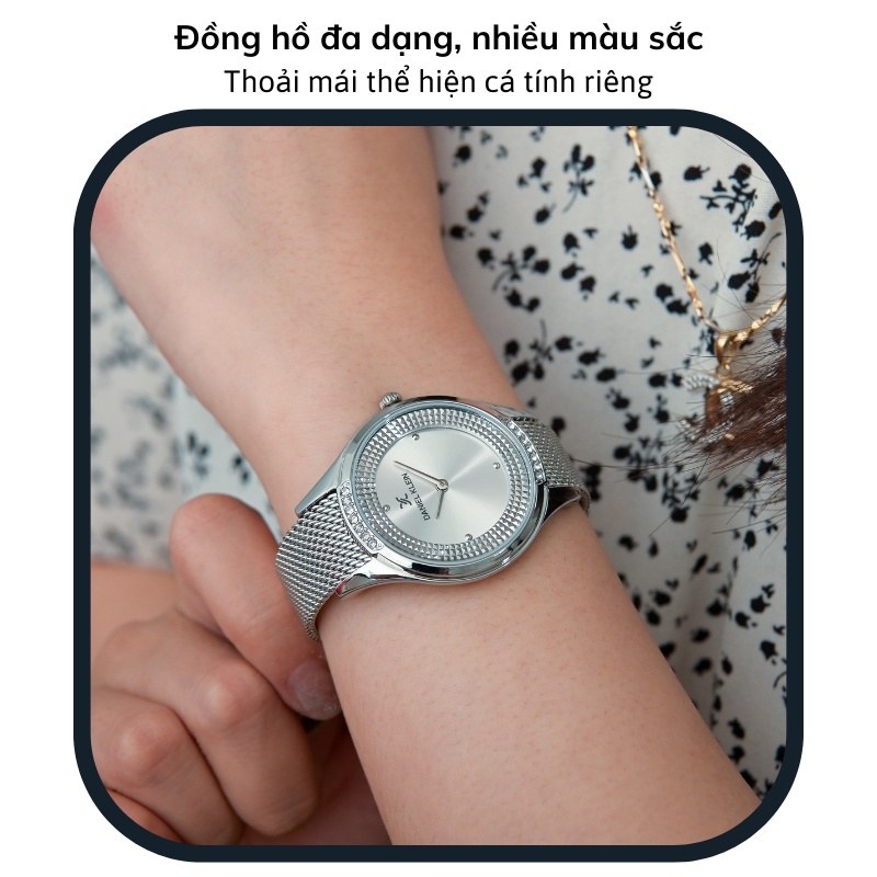 Đồng hồ nữ Daniel Klein Watch DK.1.12826 mặt nhỏ đính đá, kính cứng chống xước, chống nước, dây thép đeo tay cao cấp