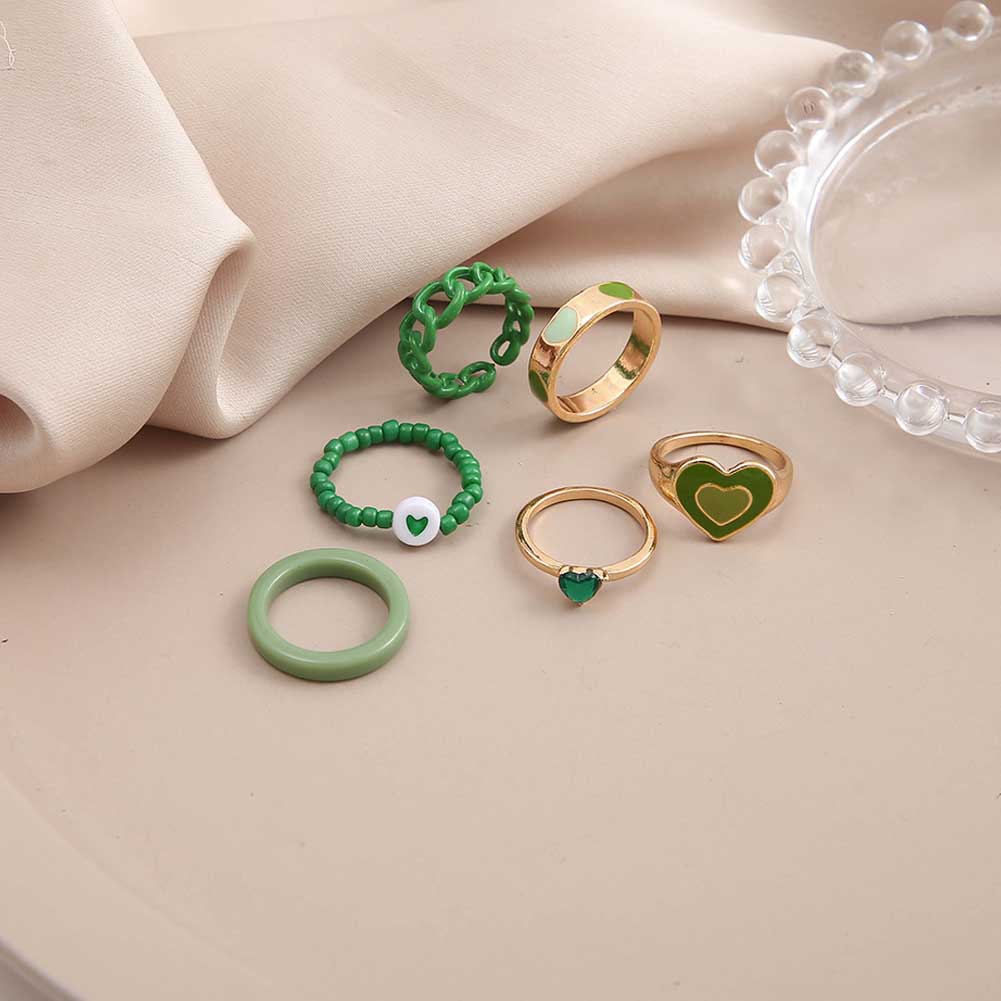 Nhẫn Đôi Kim Loại Màu Cầu Vồng Họa Tiết Hình Học Phong Cách Boho