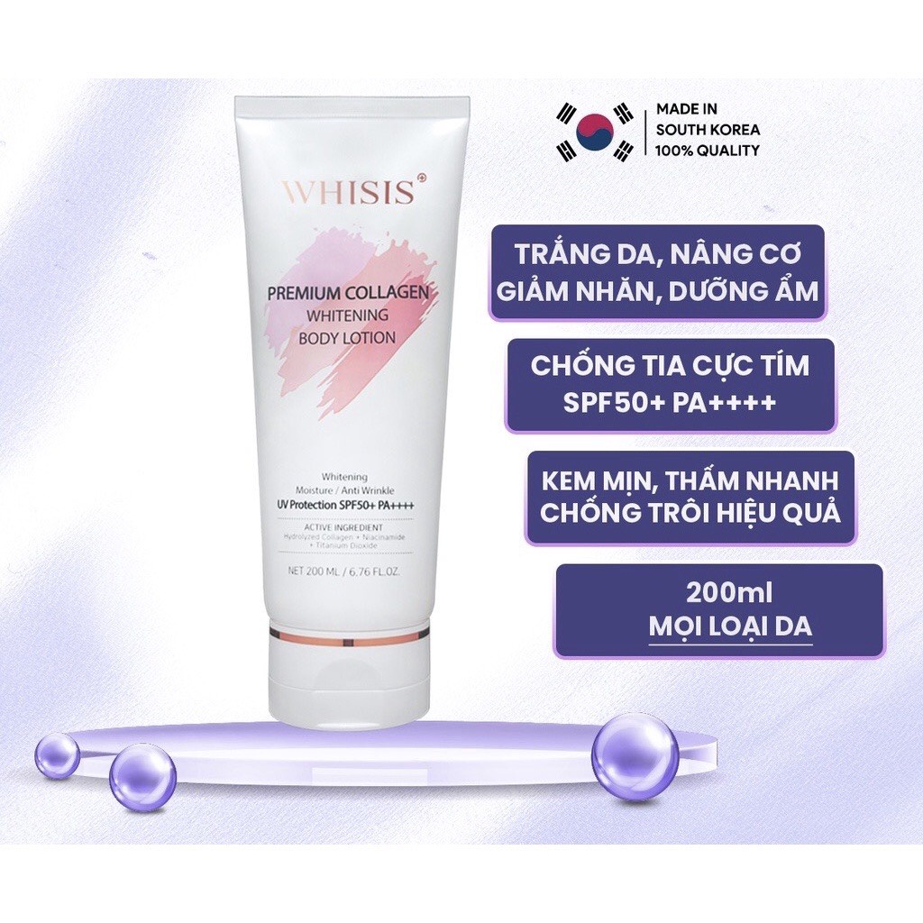 Kem Dưỡng Thể Trắng Da Body WHISIS Premium Collagen Whitening Body Lotion 200ml Chống Nắng Nâng Tone Chính Hãng Hàn Quốc