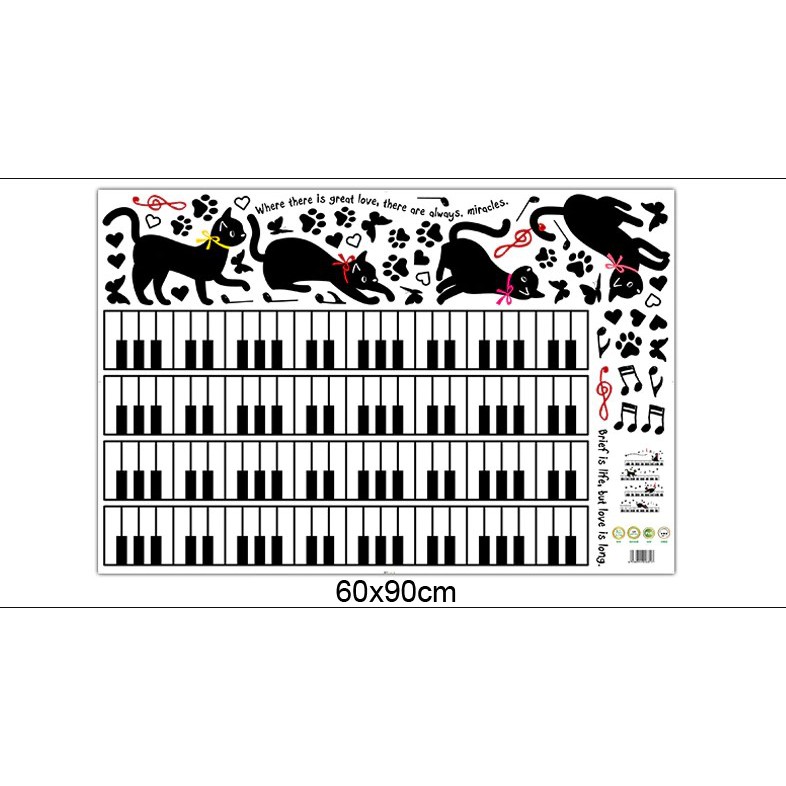 Miếng Dán Tường Hình Đàn Piano Và Mèo Kích Thước 60x90 Xl8254