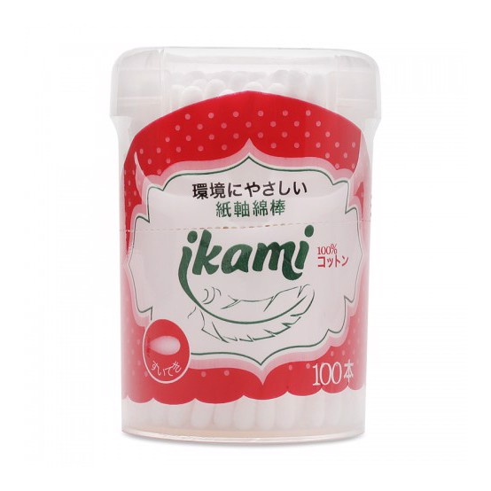 IKAMI - Tăm bông REGULAR hộp nắp bật 200 PCS - 2 đầu hình giọt nước ( màu đỏ )