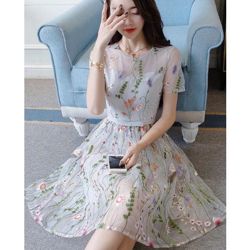 Vải lưới xuyên thấu thêu họa tiết 1 thước Anh