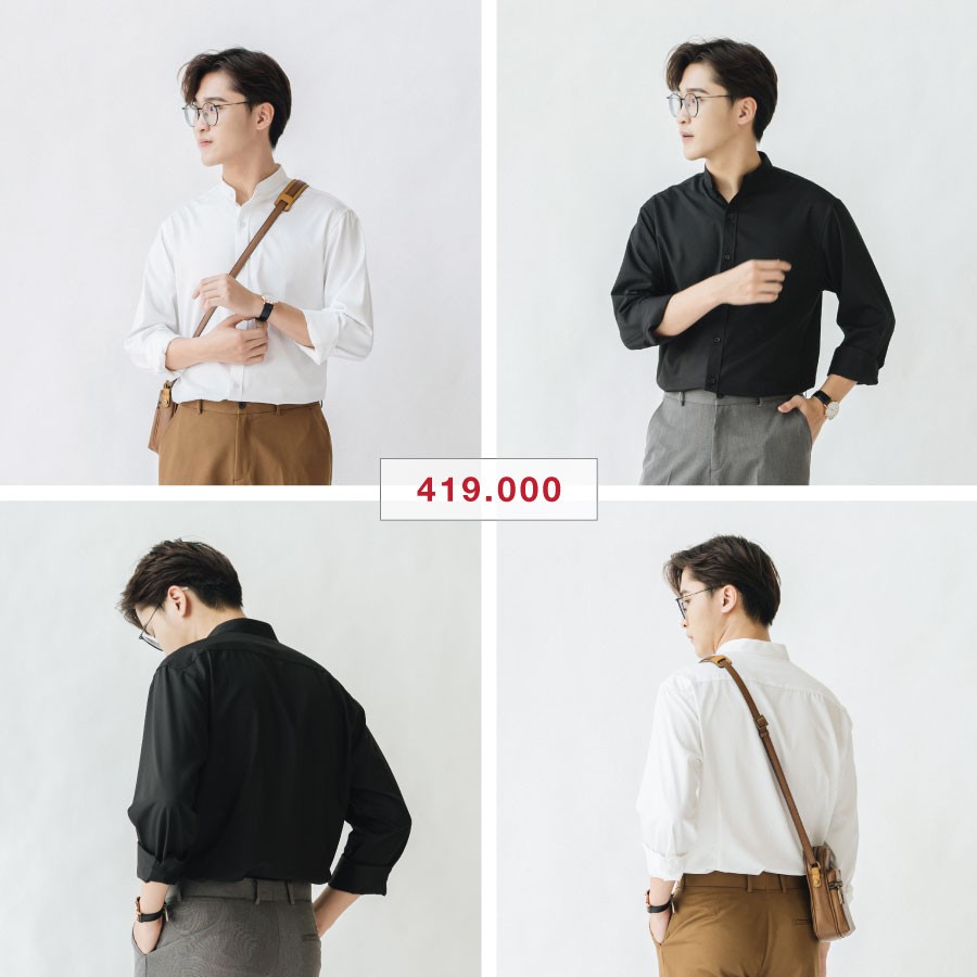 Áo Sơ mi cổ tàu nam SSSTUTTER sơ mi dài tay trắng đen vải bamboo chống nhăn xù bai màu thoáng mát linh hoạt Man Shirt | BigBuy360 - bigbuy360.vn