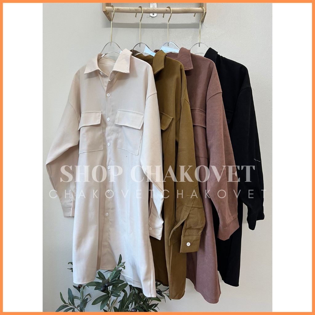 Váy sơ mi nhung tăm dài tay Vintage V8458 Đầm suông dáng Midi có túi 2 bên thời trang học sinh công sở Thu Đông