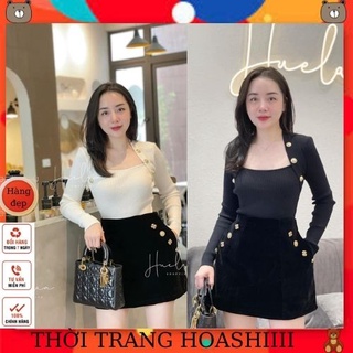 Áo len tăm khuy cổ vuông 3 màu siêu xinh có ảnh thật kèm video