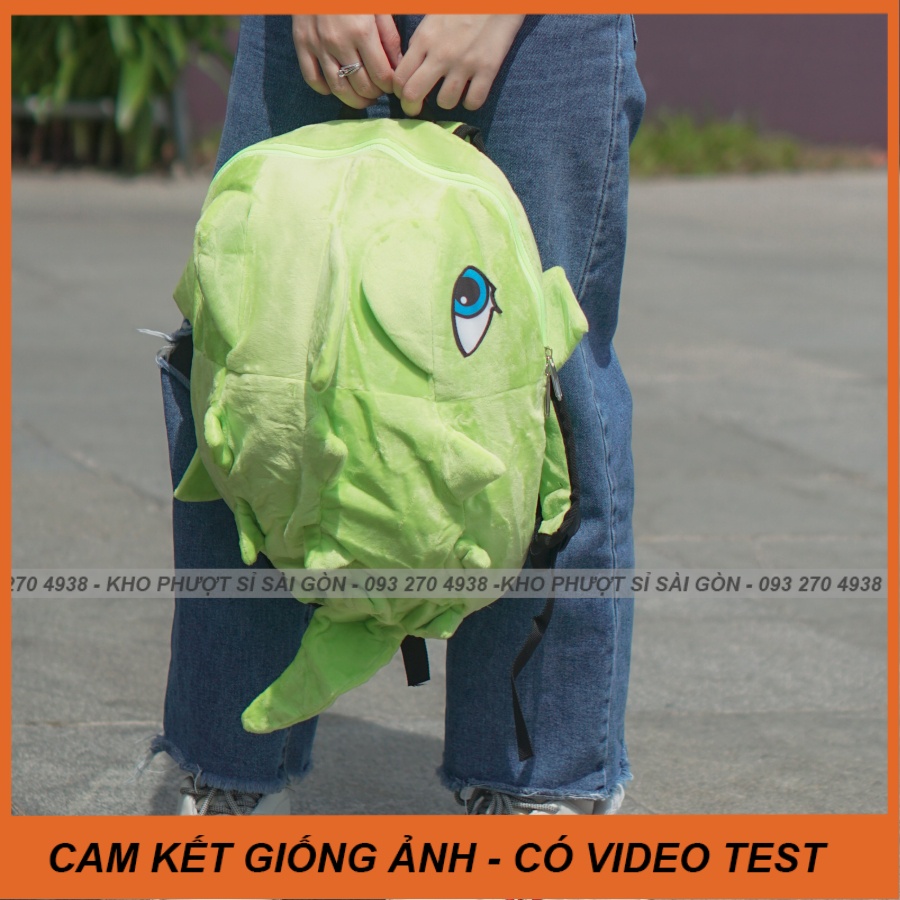 Giá xưởng - Balo khủng long size lớn Vải Nhung mịn mắt in 3D màu xanh lá dạ quang đi phượt kute