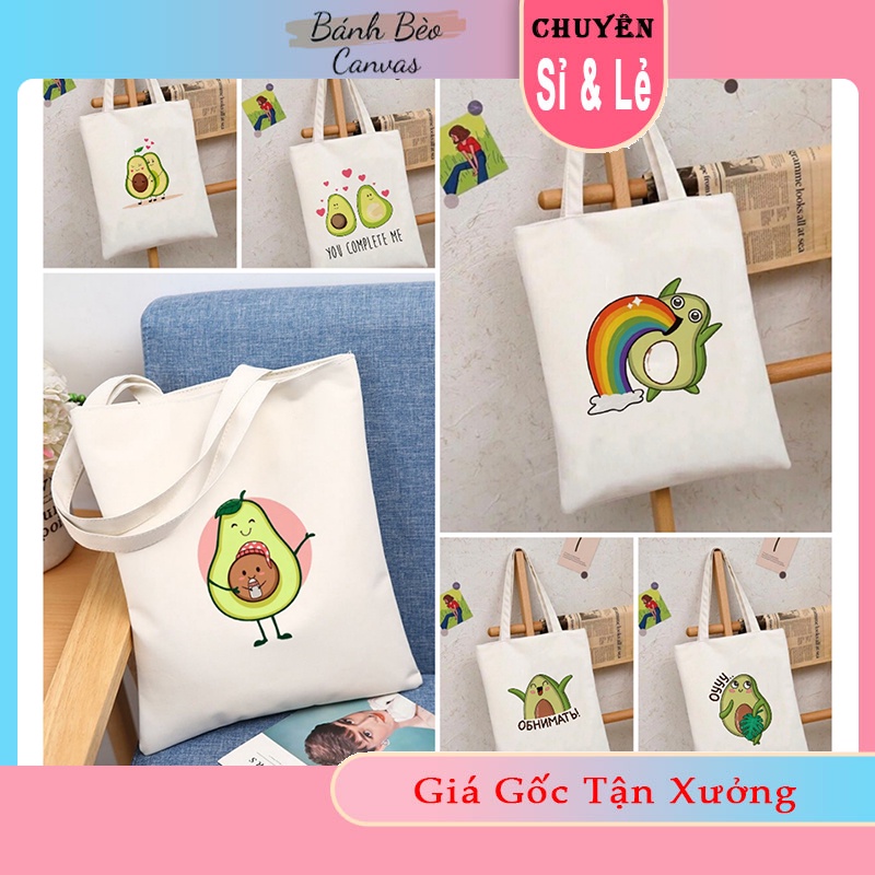 Túi tote vuông vải canvas đeo vai bé bơ