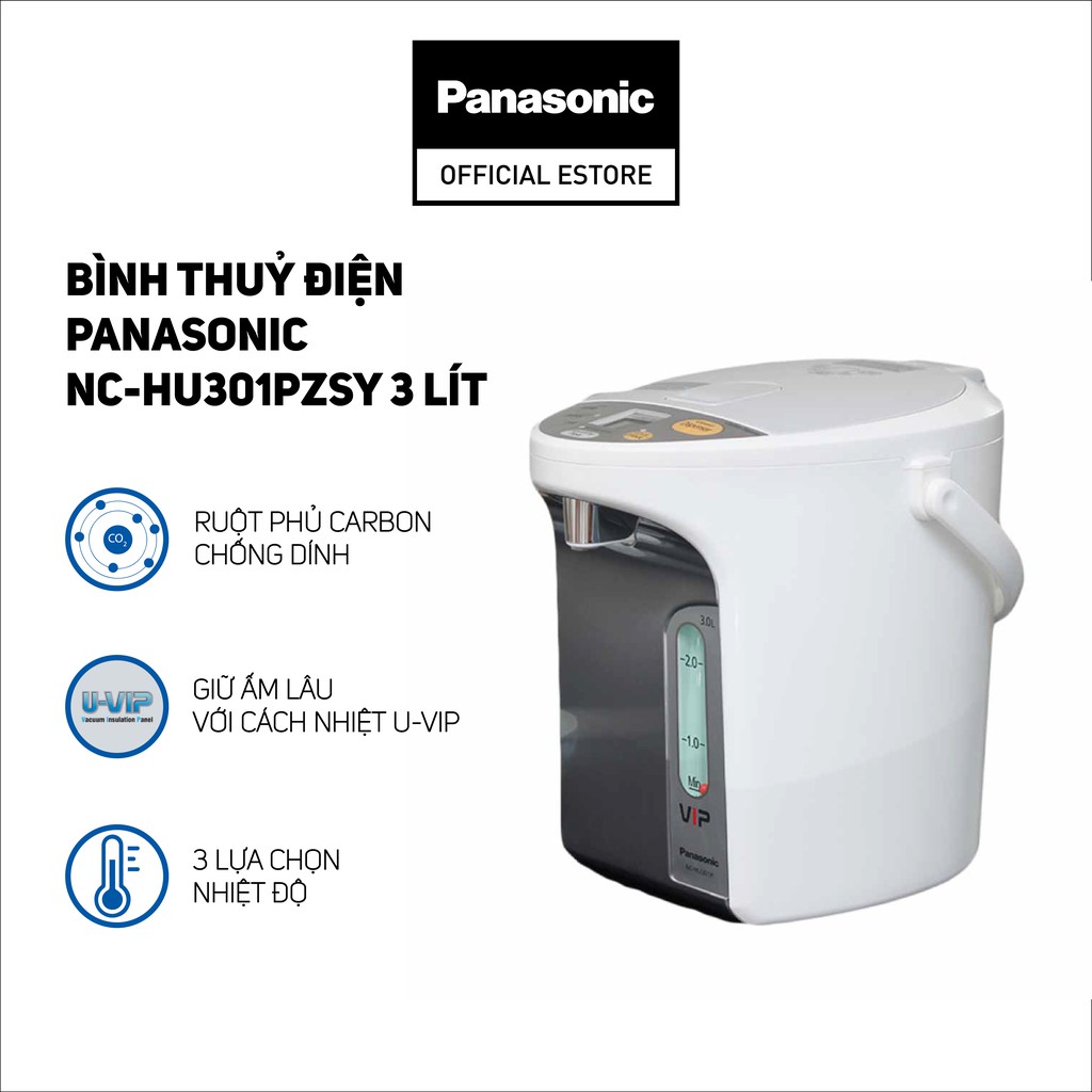 Bình Thủy Điện Panasonic NC-HU301PZSY 3 Lít - Bảo Hành 12 Tháng - Hàng Chính Hãng