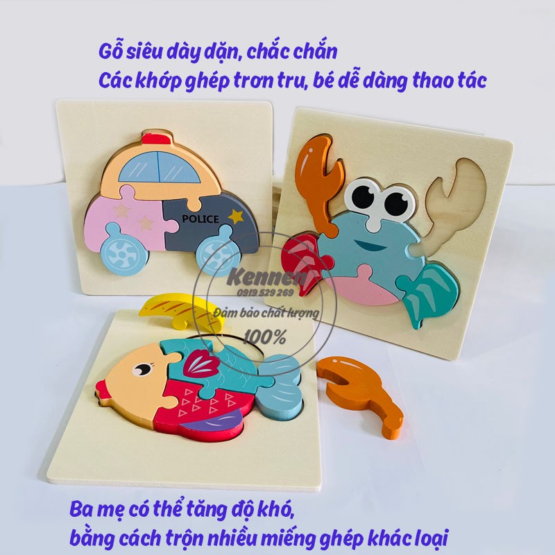 Ghép hình puzzle 3D cho bé từ 2 tuổi level 1 miếng vuông LOẠI ĐẸP