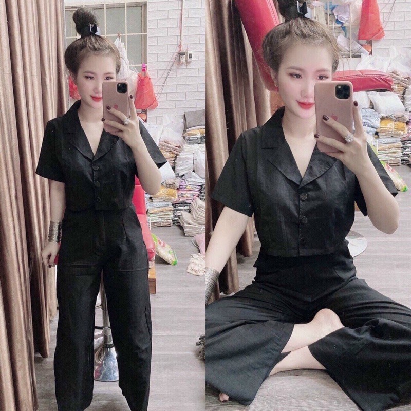 Sét bộ ống rộng áo dạng vest có 3 nút siêu xinh