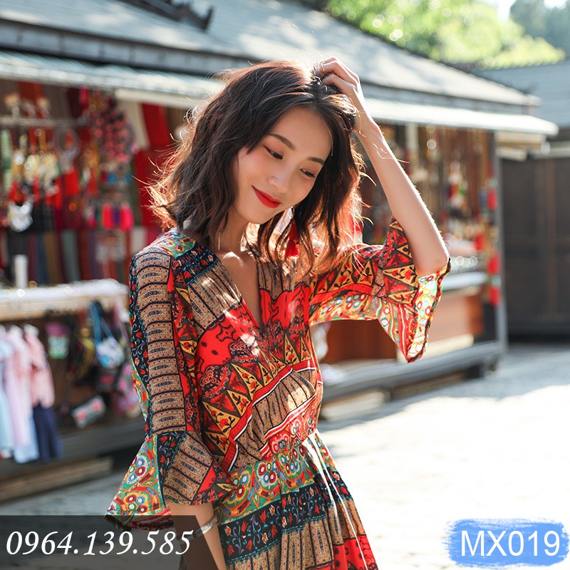 [LẺ SIZE XL] - Đầm đi biển họa tiết thổ cẩm rực rỡ, dáng xòe điệu đà, mẫu mới thời trang 2021 | MX019