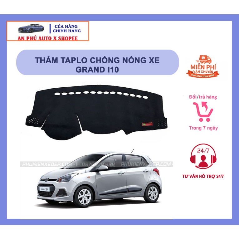 Thảm chống nóng taplo xe GRAND i10 chất liệu Nhung Lông cừu 3 lớp chống Trượt, đặt hàng ghi chú rõ Năm sản xuất của xe