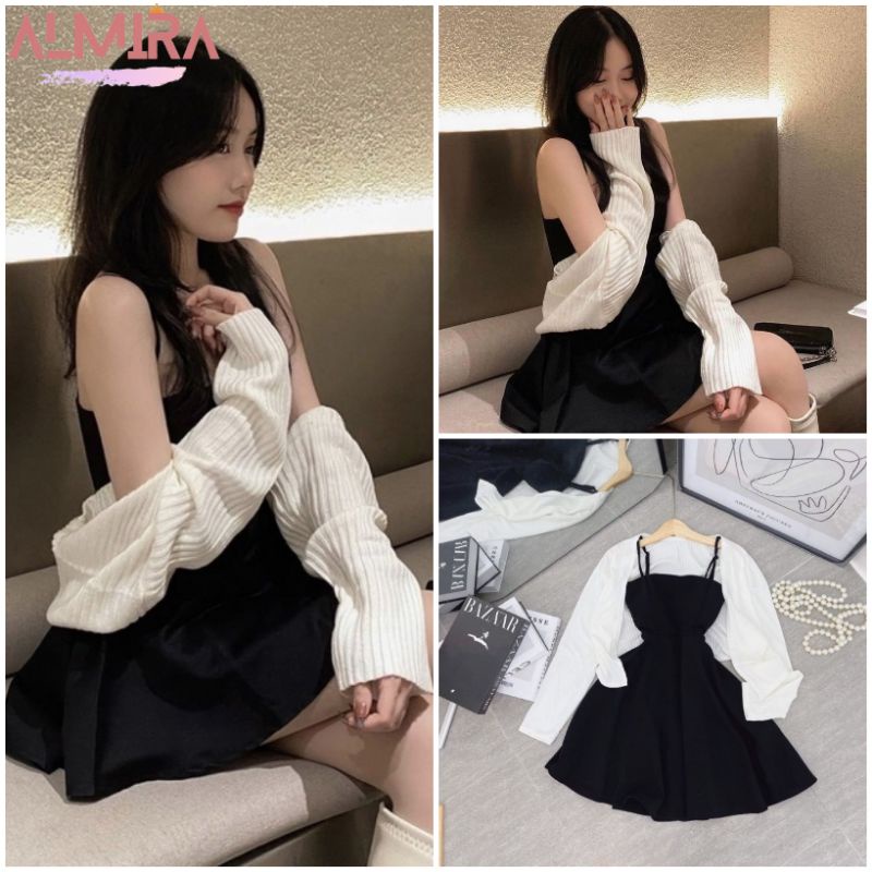 Sét Váy 2 Dây + Áo Khoác Cardigan Chất Bo Tăm Ảnh Thật Và Video 100% Shop Tự Chụp