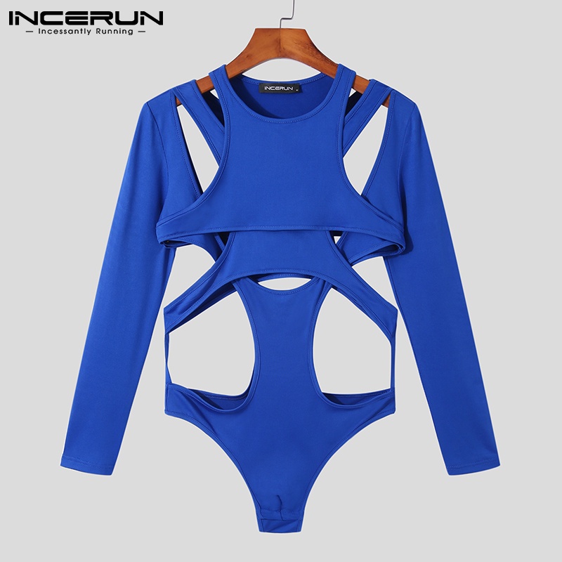 Áo liền quần INCERUN tay dài màu trơn thiết kế khoét quyến rũ