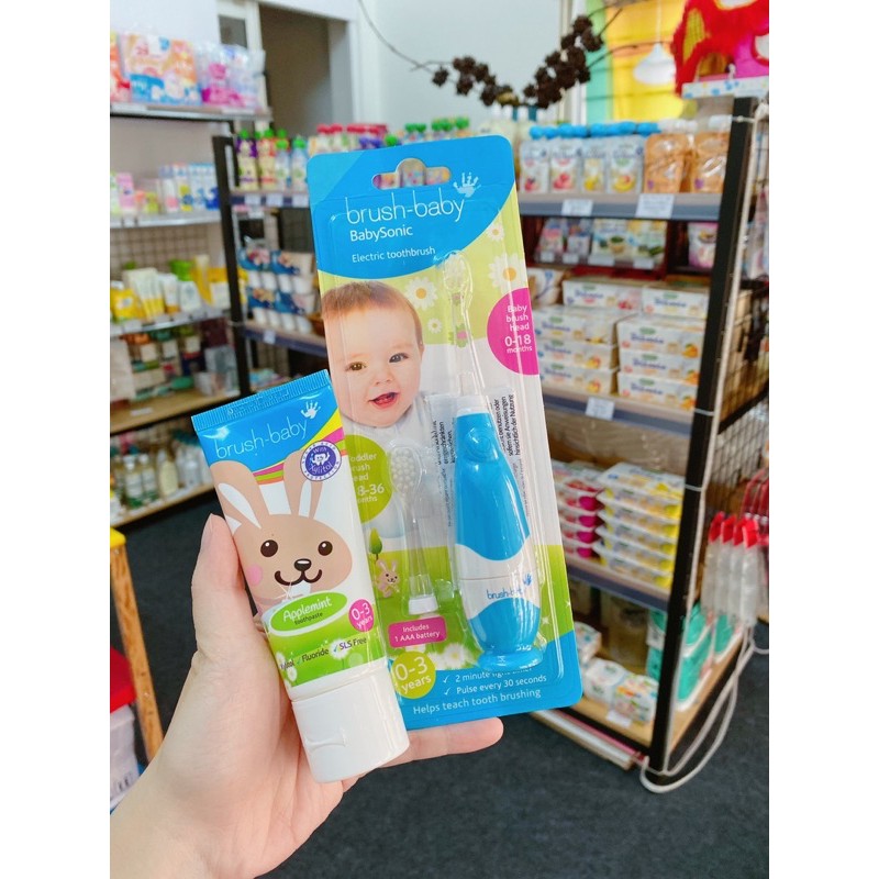 Bộ bàn chải kèm đầu thay BrushBaby UK cho bé 0-3Y