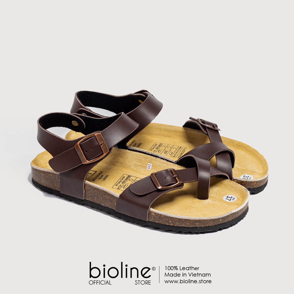 PU14- Dép sandal đế trấu BIRKEN quai chéo Unisex da PU, đế trấu chính hãng BIOLINE